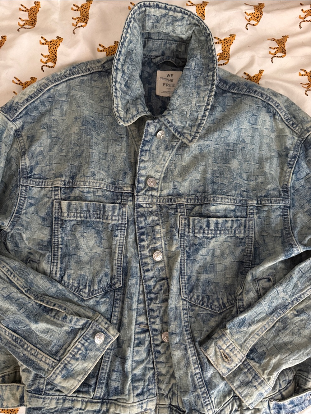 We The Free Light Blue Patterned Denim Jacket size medium